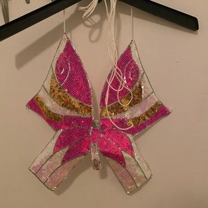 Y2K sequin tie butterfly top